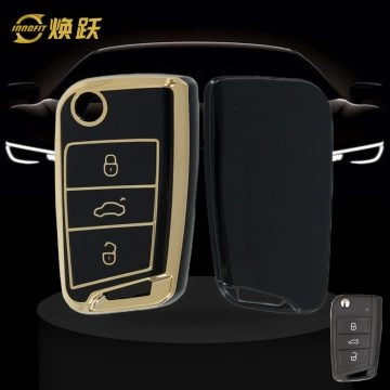 VOF1T1-Black-Gold Plating- Car Key Cover For Volkswagen