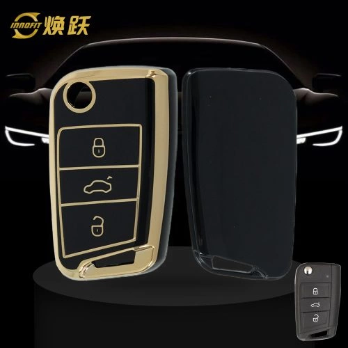 VOF1T1-Black-Gold Plating- Car Key Cover For Volkswagen