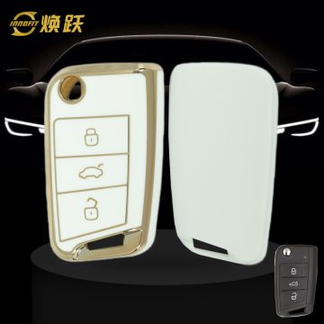 VOF1T1-White-Gold Plating- Car Key Cover For Volkswagen
