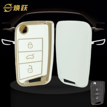 VOF1T1-White-Gold Plating- Car Key Cover For Volkswagen