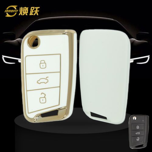 VOF1T1-White-Gold Plating- Car Key Cover For Volkswagen