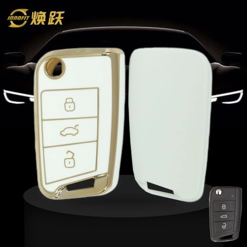 VOF1T1-White-Gold Plating- Car Key Cover For Volkswagen