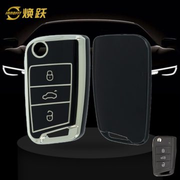 VOF1T1-Black-Silver Plating- Car Key Cover For Volkswagen