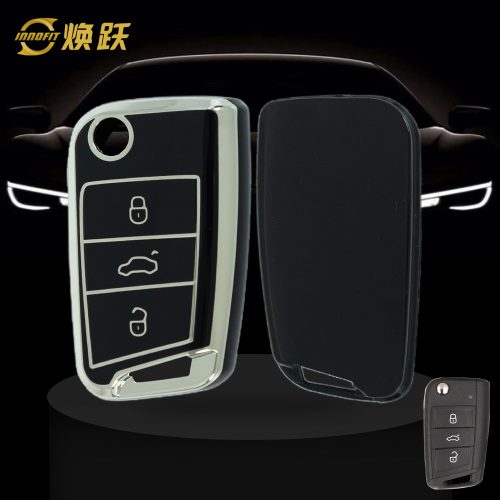 VOF1T1-Black-Silver Plating- Car Key Cover For Volkswagen