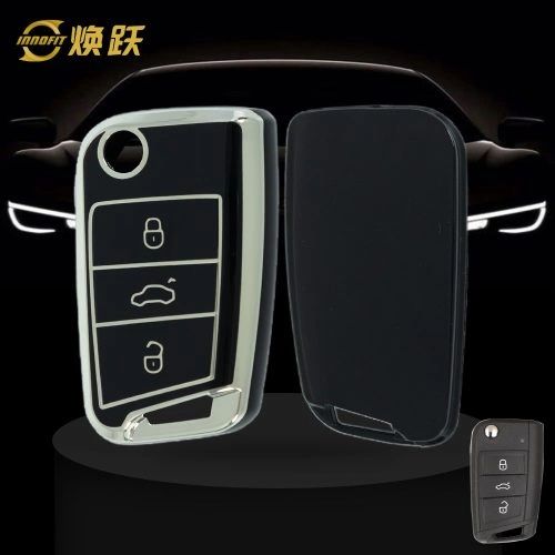 VOF1T1-Black-Silver Plating- Car Key Cover For Volkswagen