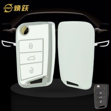 VOF1T1-White-Silver Plating- Car Key Cover For Volkswagen