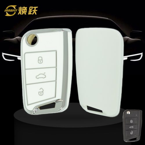 VOF1T1-White-Silver Plating- Car Key Cover For Volkswagen