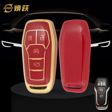 FOC1T1-Red-Gold Plating- Car Key Cover For Ford