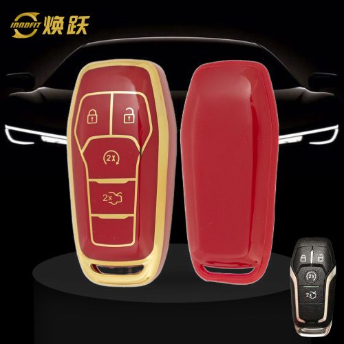 FOC1T1-Red-Gold Plating- Car Key Cover For Ford