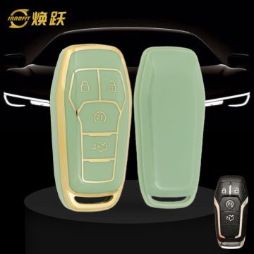 FOC1T1-Green-Gold Plating- Car Key Cover For Ford