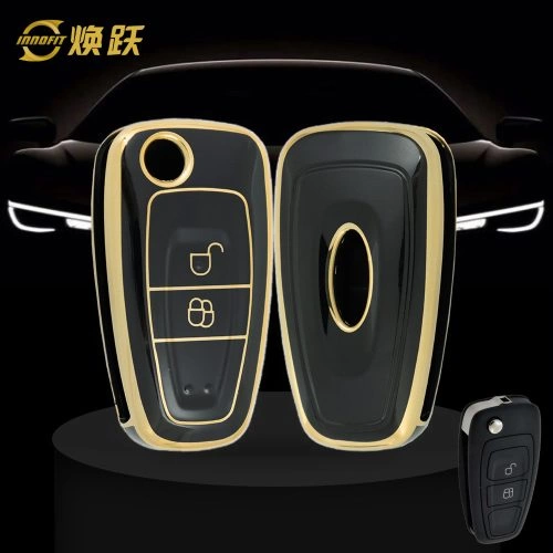 FOD2T1-Black-Gold Plating- Car Key Cover For Ford