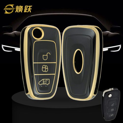 FOD3T1-Black-Gold Plating- Car Key Cover For Ford