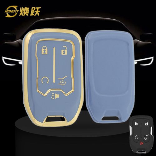 CEB3T1-Light Blue-Gold Plating- Car Key Cover For Chevrolet GMC