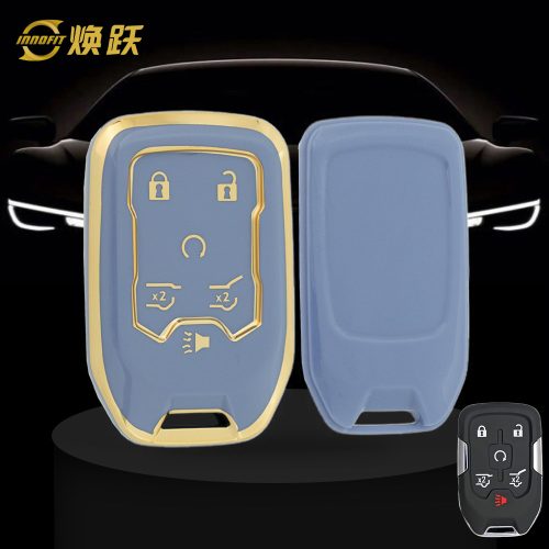 CEB2T1-Light Blue-Gold Plating- Car Key Cover For Chevrolet