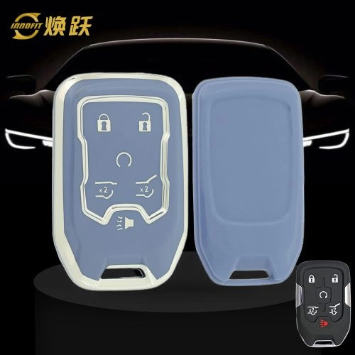 CEB2T1-Light Blue-Silver Plating- Car Key Cover For Chevrolet