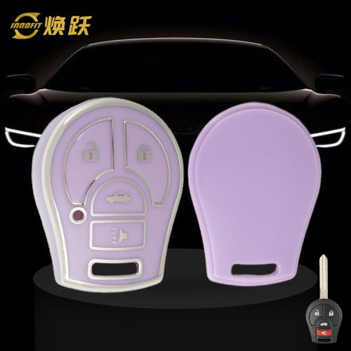 NIE4T1-Purple-Silver Plating- Car Key Cover For Nissan Renault