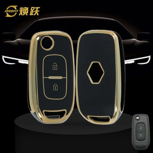 REL1T1-Black-Gold Plating- Car Key Cover For Renault