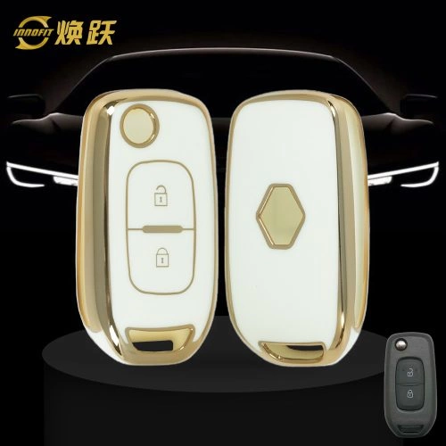 REL1T1-White-Gold Plating- Car Key Cover For Renault