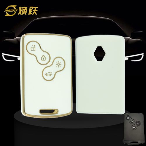REF1T1-White-Gold Plating- Car Key Cover For Renault