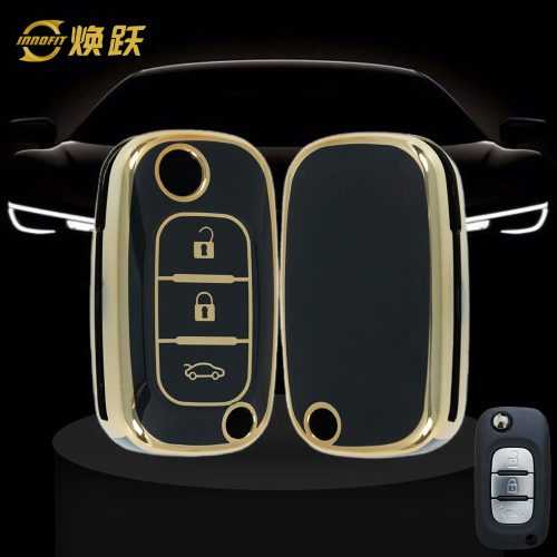 REI1T1-Black-Gold Plating- Car Key Cover For Renault
