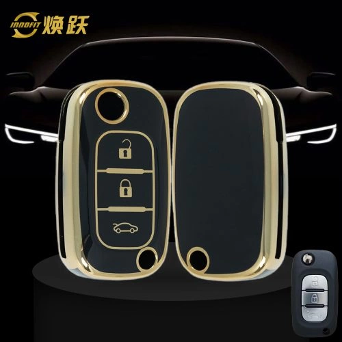 REI1T1-Black-Gold Plating- Car Key Cover For Renault
