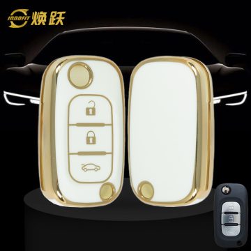 REI1T1-White-Gold Plating- Car Key Cover For Renault