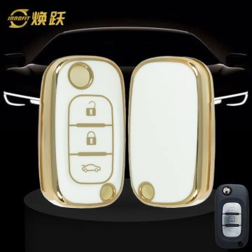 REI1T1-White-Gold Plating- Car Key Cover For Renault