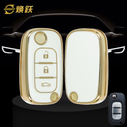 REI1T1-White-Gold Plating- Car Key Cover For Renault