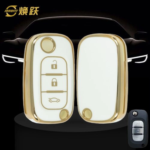 REI1T1-White-Gold Plating- Car Key Cover For Renault