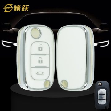 REI1T1-White-Silver Plating- Car Key Cover For Renault