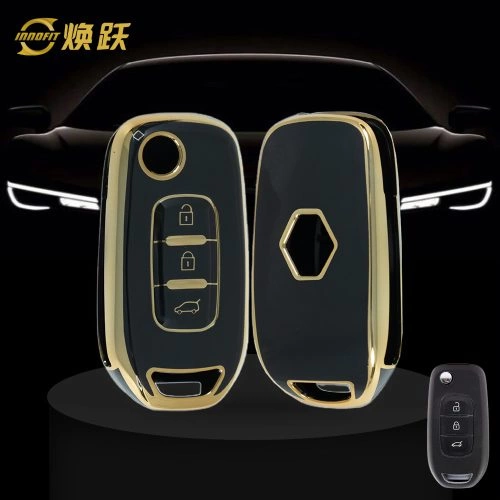 REB1T1-Black-Gold Plating- Car Key Cover For Renault