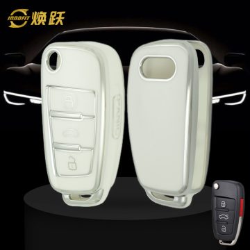 AUD2T1-White-Silver Plating- Car Key Cover For Audi