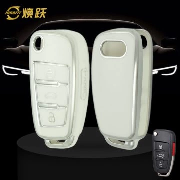 AUD2T1-White-Silver Plating- Car Key Cover For Audi