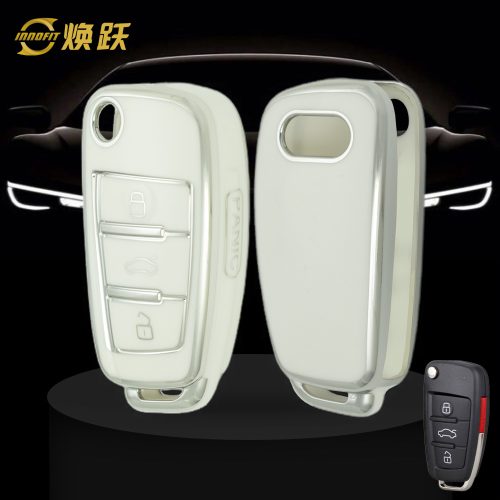 AUD2T1-White-Silver Plating- Car Key Cover For Audi