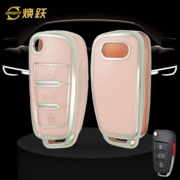 AUD2T1-Pink-Silver Plating- Car Key Cover For Audi
