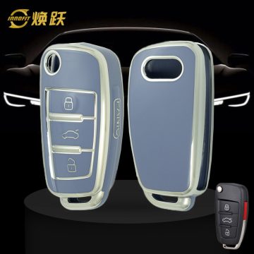 AUD2T1-Light Blue-Silver Plating- Car Key Cover For Audi