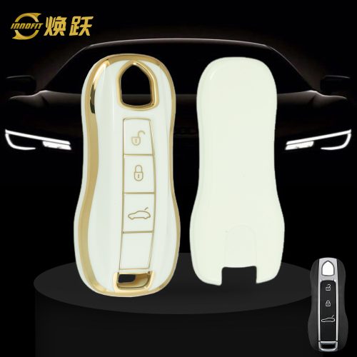 POB1T1-White-Gold Plating- Car Key Cover For Porsche