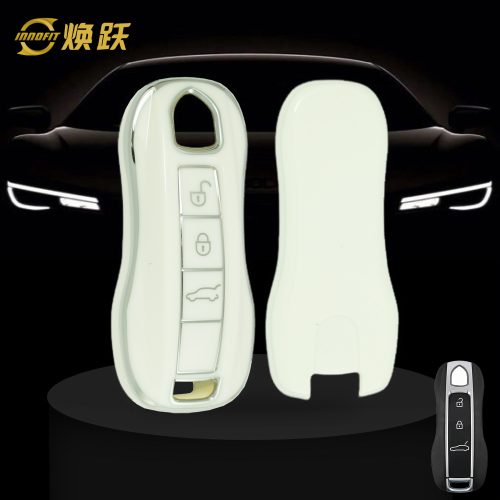 POB1T1-White-Silver Plating- Car Key Cover For Porsche