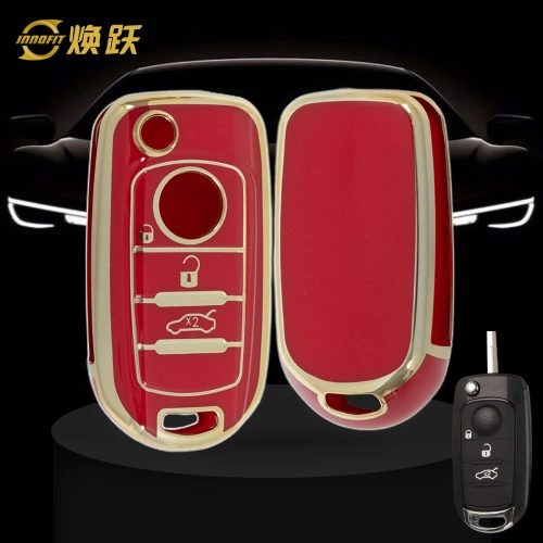 FIB1T1-Red-Gold Plating- Car Key Cover For Fiat