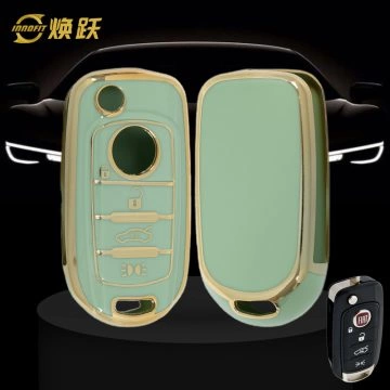 FIB2T1-Green-Gold Plating- Car Key Cover For Fiat
