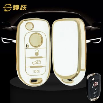 FIB2T1-White-Gold Plating- Car Key Cover For Fiat