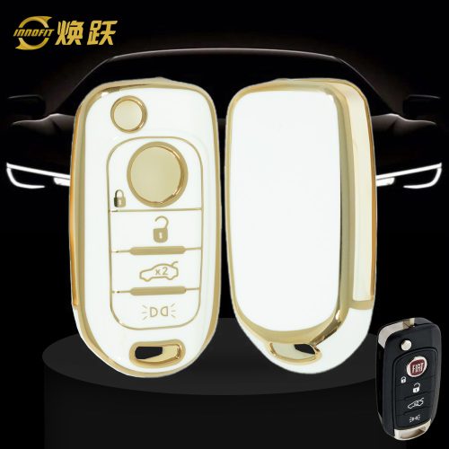 FIB2T1-White-Gold Plating- Car Key Cover For Fiat