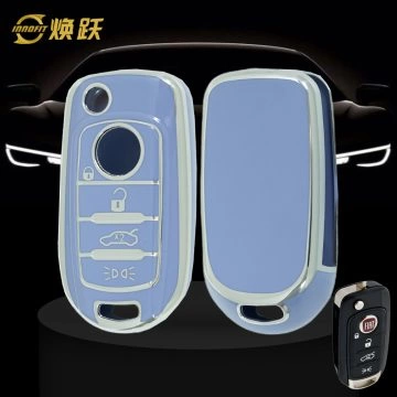 FIB2T1-Light Blue-Silver Plating- Car Key Cover For Fiat
