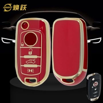 FIB2T1-Red-Gold Plating- Car Key Cover For Fiat