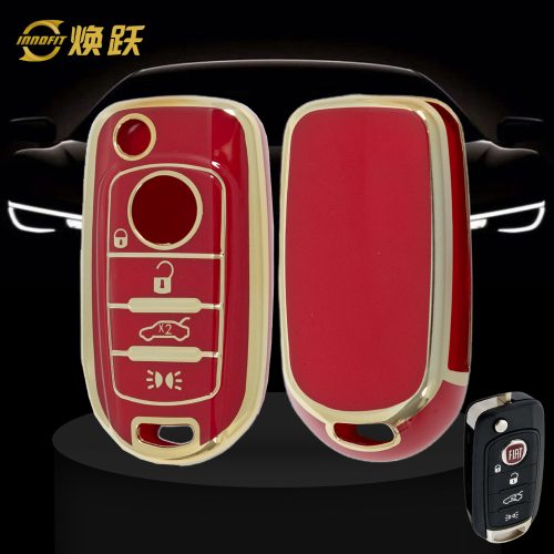 FIB2T1-Red-Gold Plating- Car Key Cover For Fiat