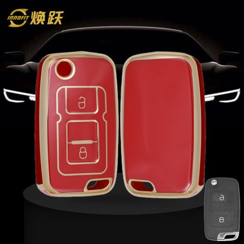 GEF2T1-Red-Gold Plating- Car Key Cover For Geely Auto
