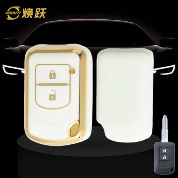 MIG2T1-White-Gold Plating- Car Key Cover For Mitsubishi