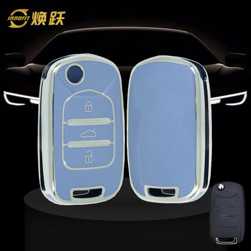 WUA1T1-Light Blue-Silver Plating- Car Key Cover For Wuling BAOJUN