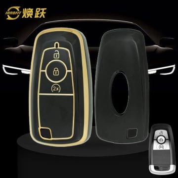 FOB12T1-Black-Gold Plating- Car Key Cover For Ford