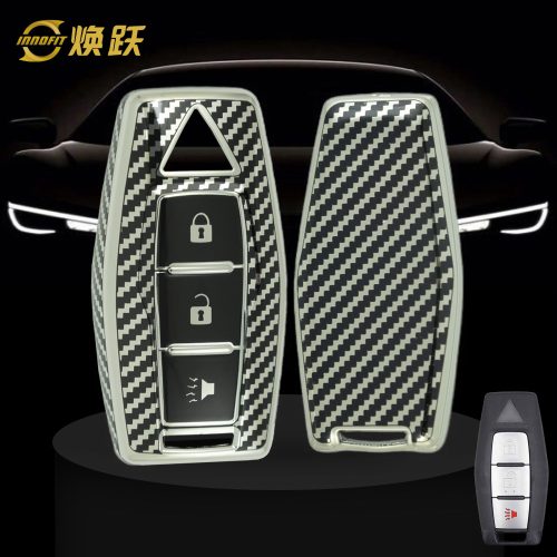 MIF3T1-Black Silver Carbon Fiber- Car Key Cover For Mitsubishi